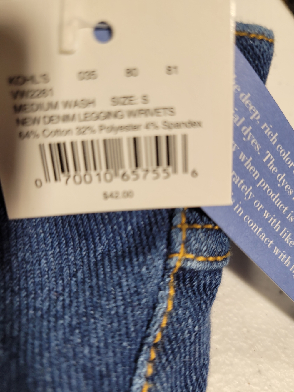 Simply Vera Vera Wang Blue Denim Leggings - Picture 4 of 4